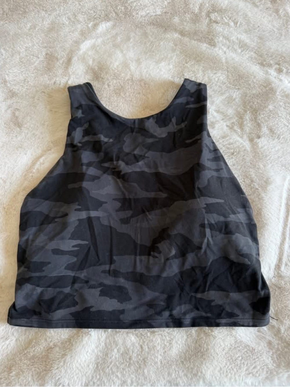 Athleta Gray & Black Camo High Neck Crop Top